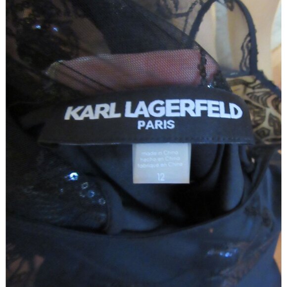 Karl Lagerfeld Paris Black Sheer Sleeve Dress SZ 12, Runs Small - Picture 7 of 7